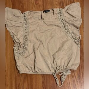 INC Women's Tan Bohemian Crochet Tassel Cinch Waist Short Sleeve XL Top‎